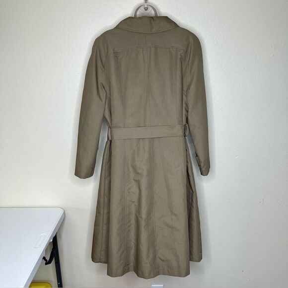 Vintage Tan Trench Coat Lined Button Front Tie Belt Union Label Women Medium - Picture 6 of 14